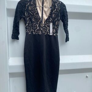 Black Plunge Neck Sheath Dress for Cocktail